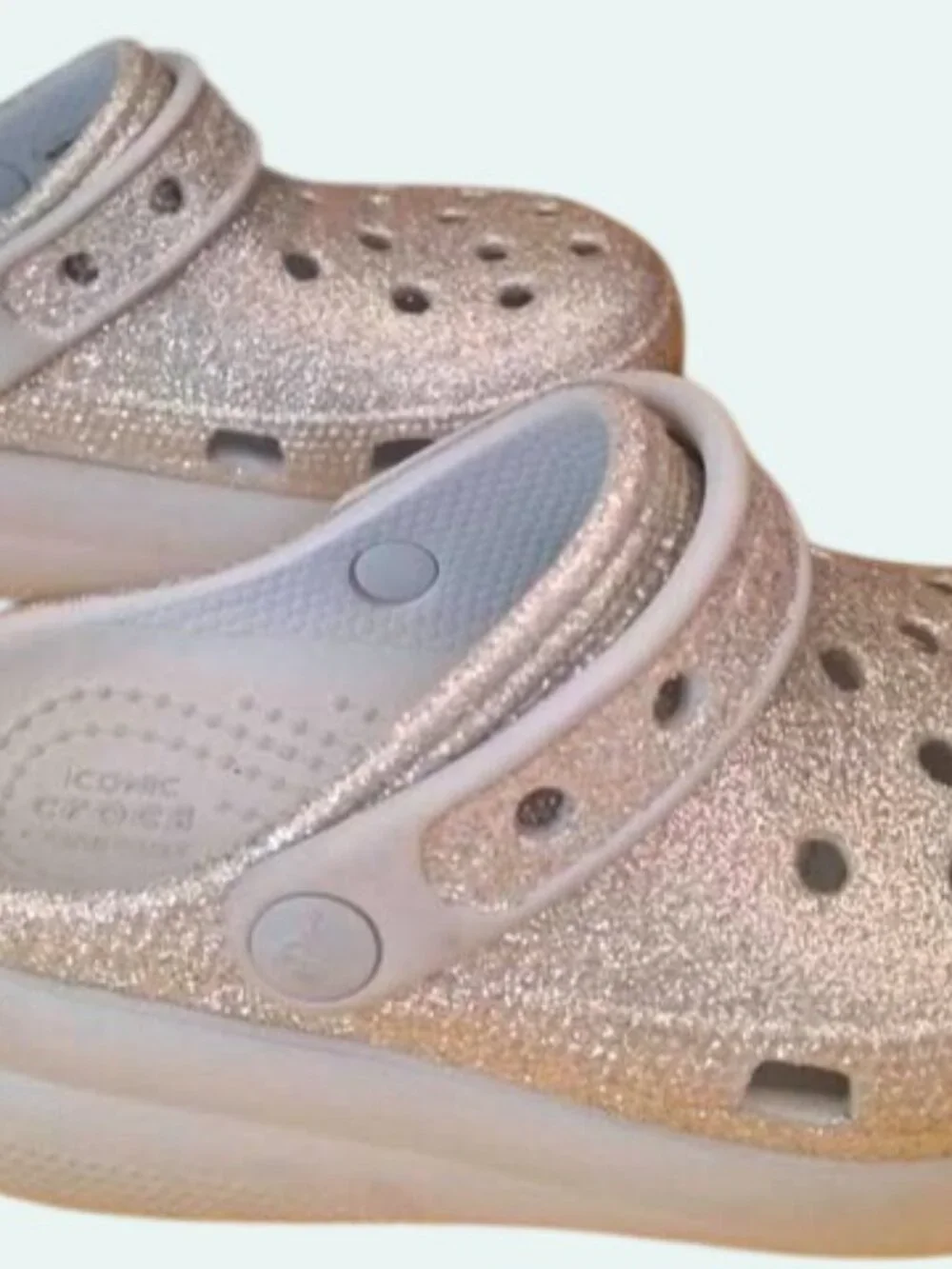 Kids Crocs Silver Glitter Clogs With Strap Size 12 * SH1